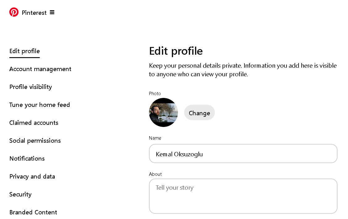 The minimum Pinterest profile picture size is 165 x 165 pixels.