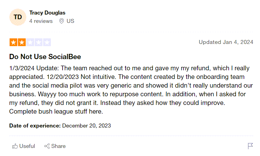 SocialBee Trustpilot