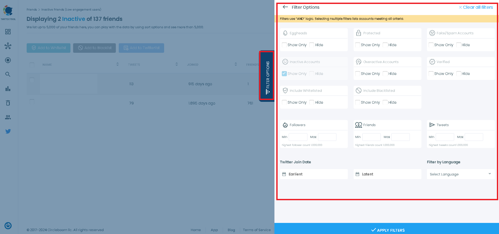 You can filter all the inactive accounts