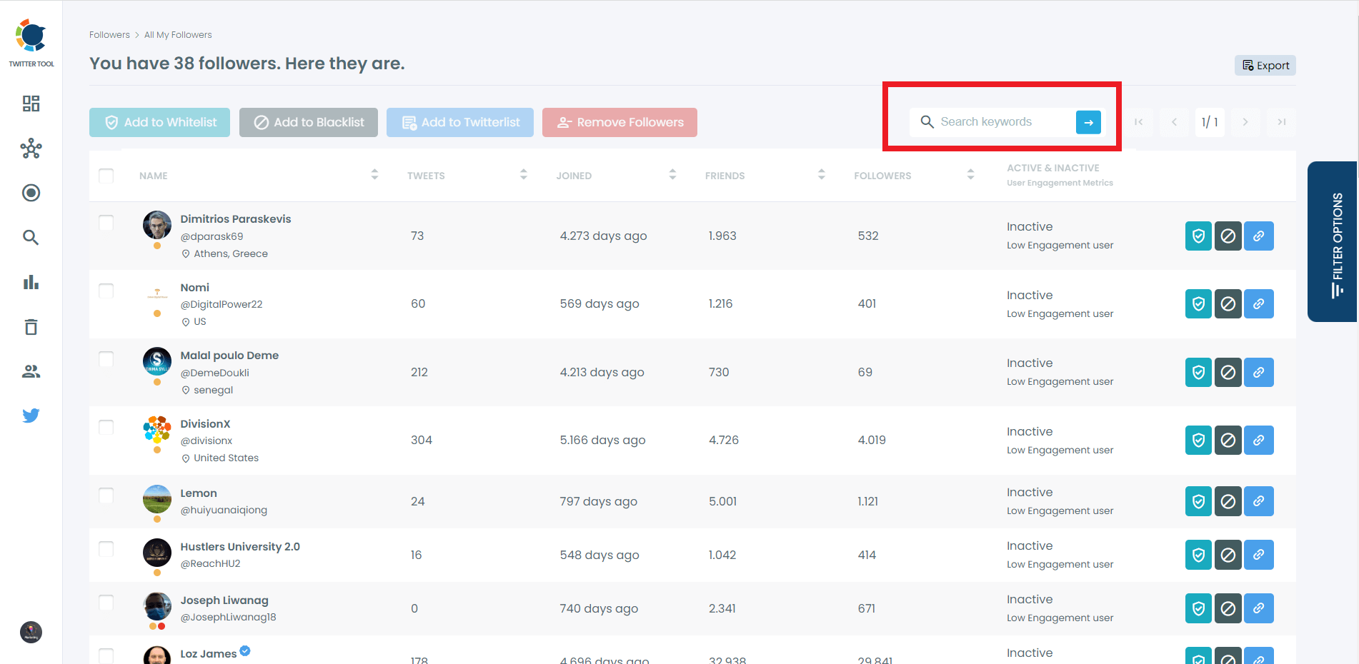 Use the top search bar to find keywords, hashtags, locations, words, or usernames.