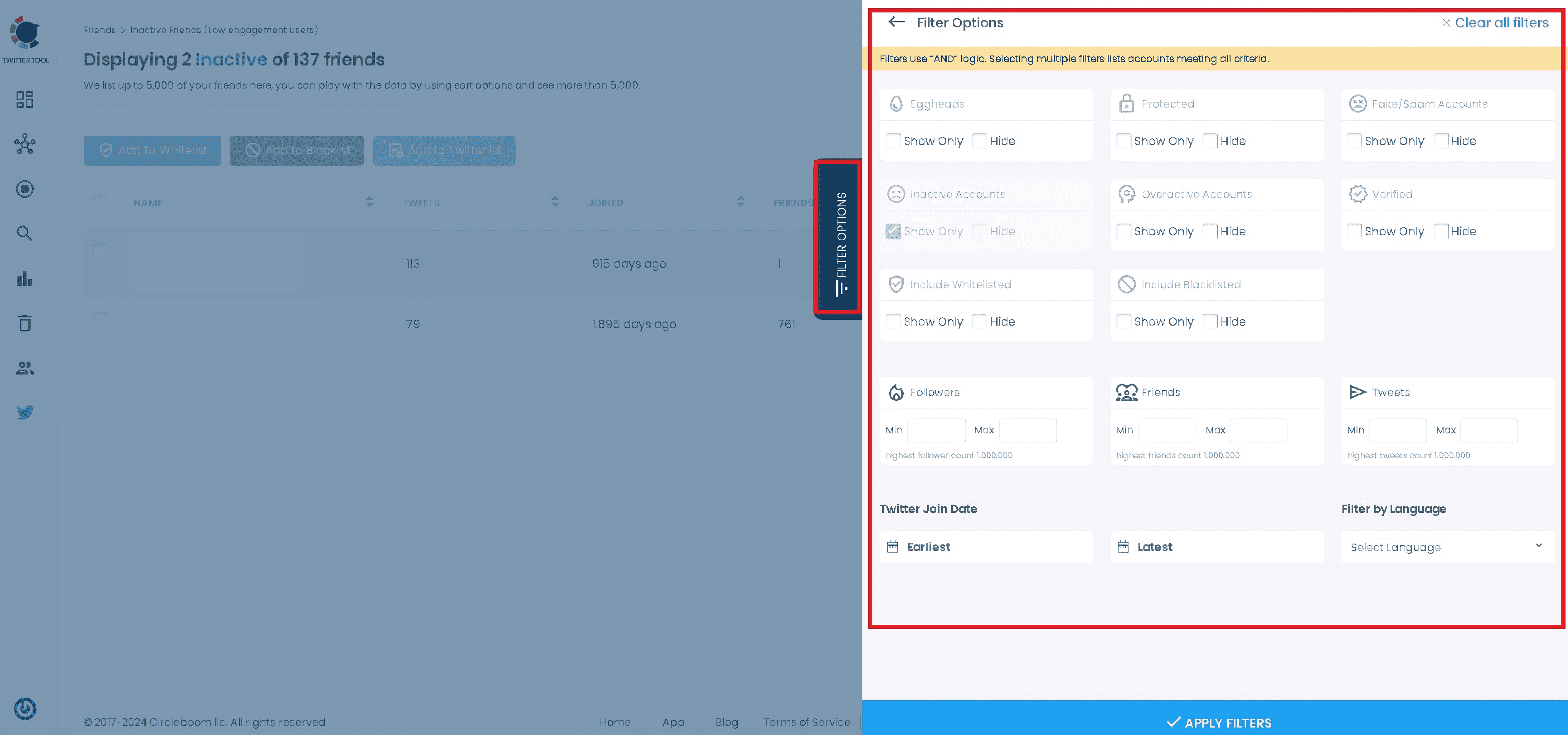 You can also filter fake, overactive, egghead, or verified Twitter followers.