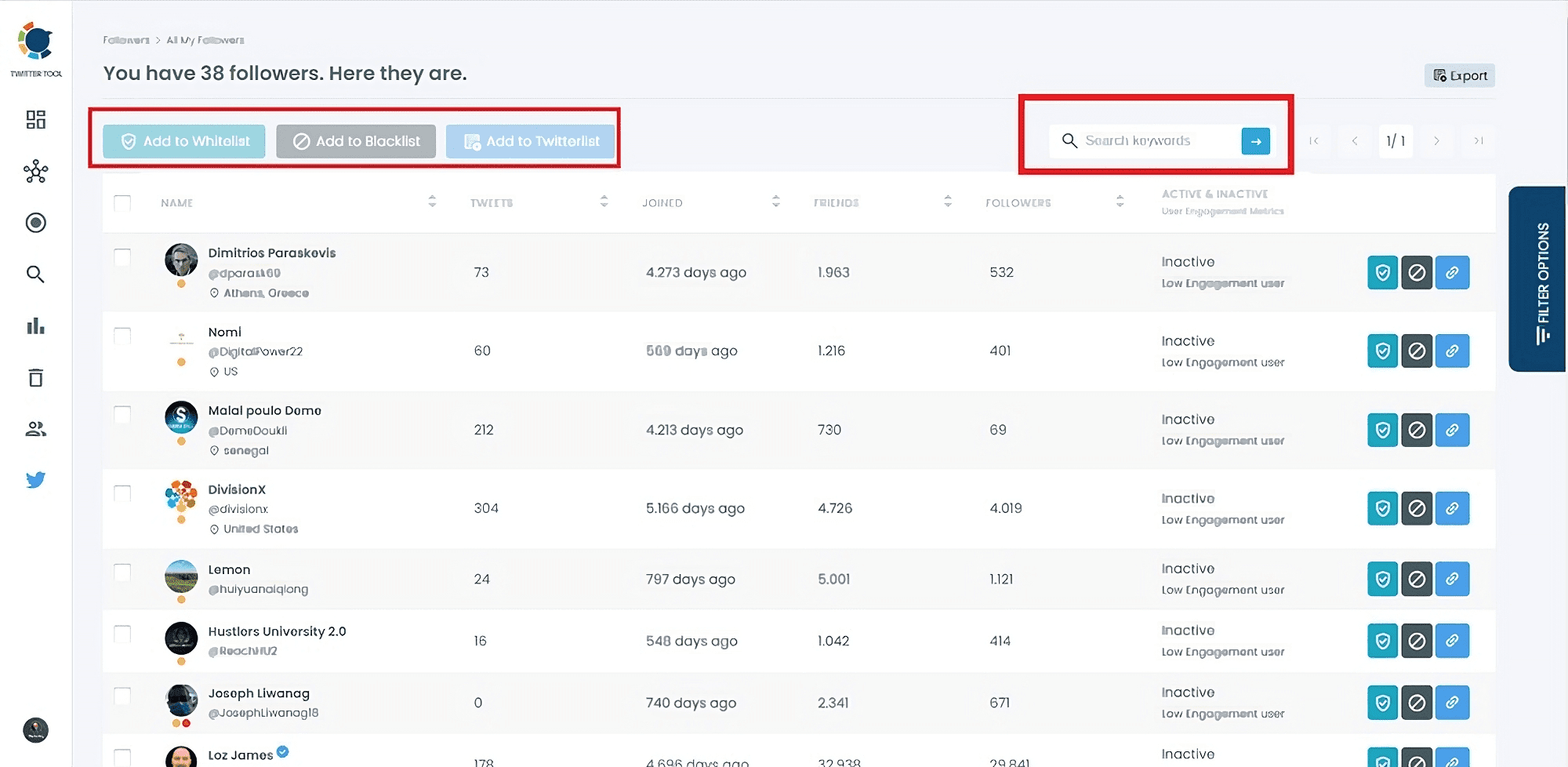 You can list Selected Followers