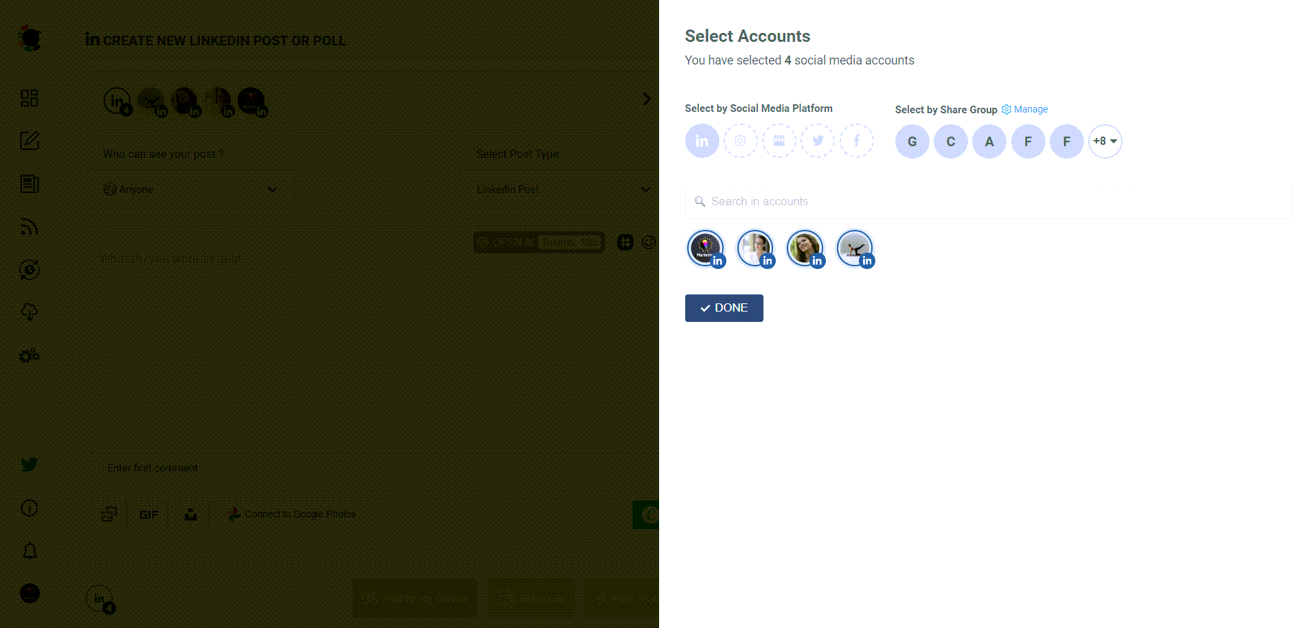 Choose your profiles or pages