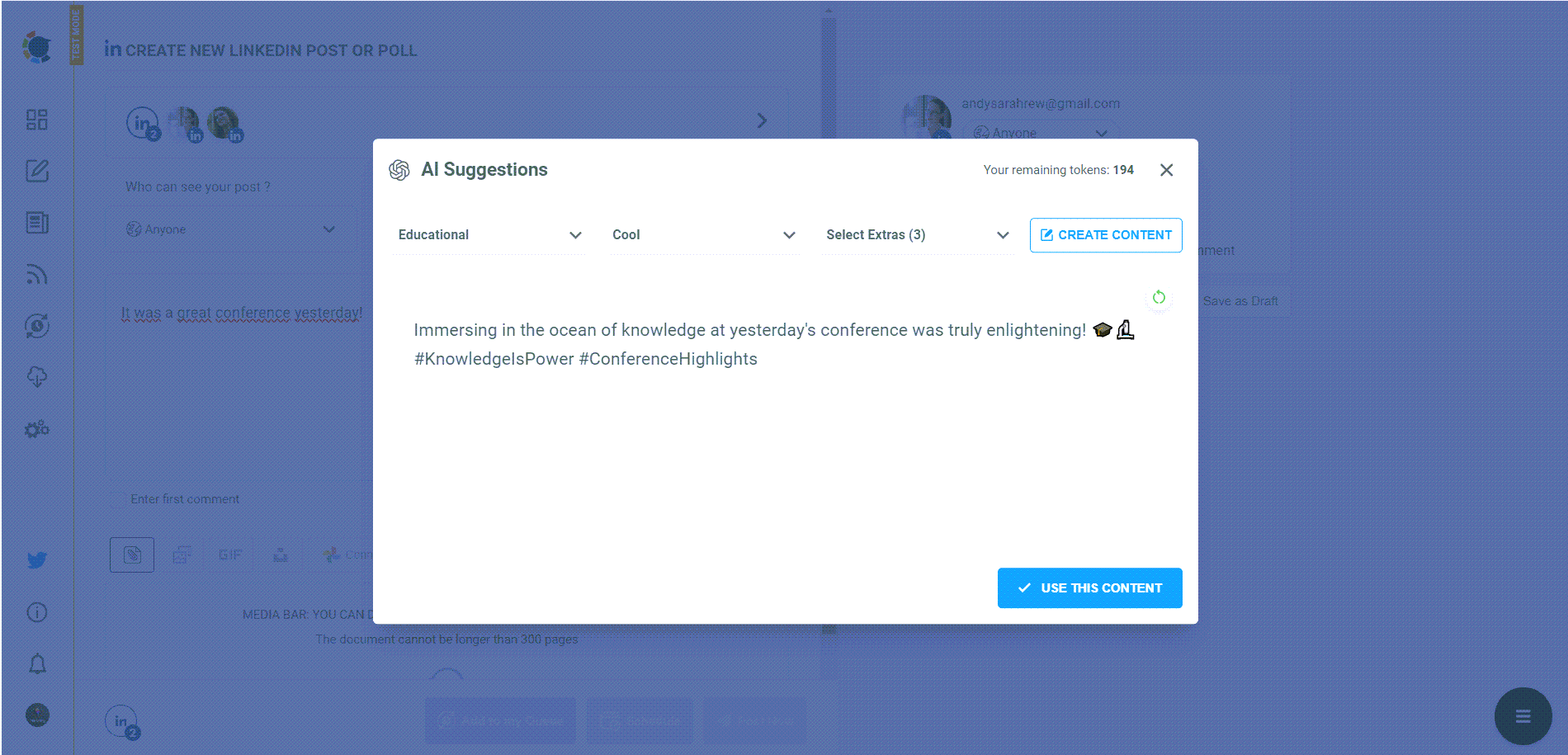 Let AI help you with the caption of your LinkedIn carousel post