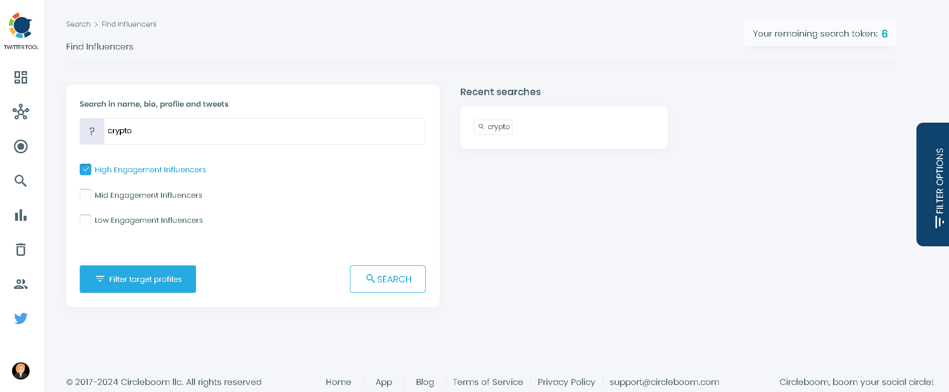 With Circleboom, you can search for top crypto influencers on Twitter.