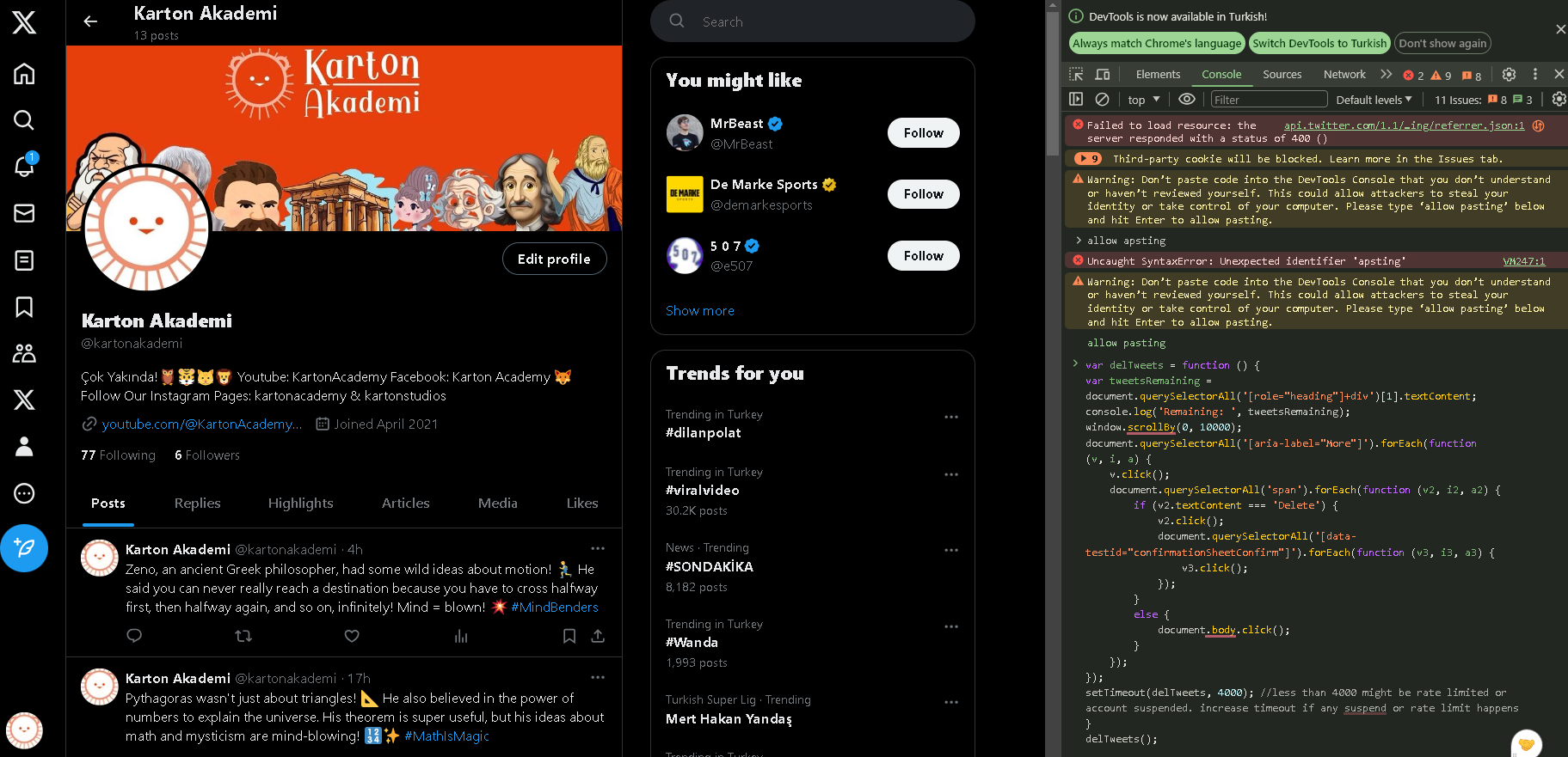 Delete tweets with script