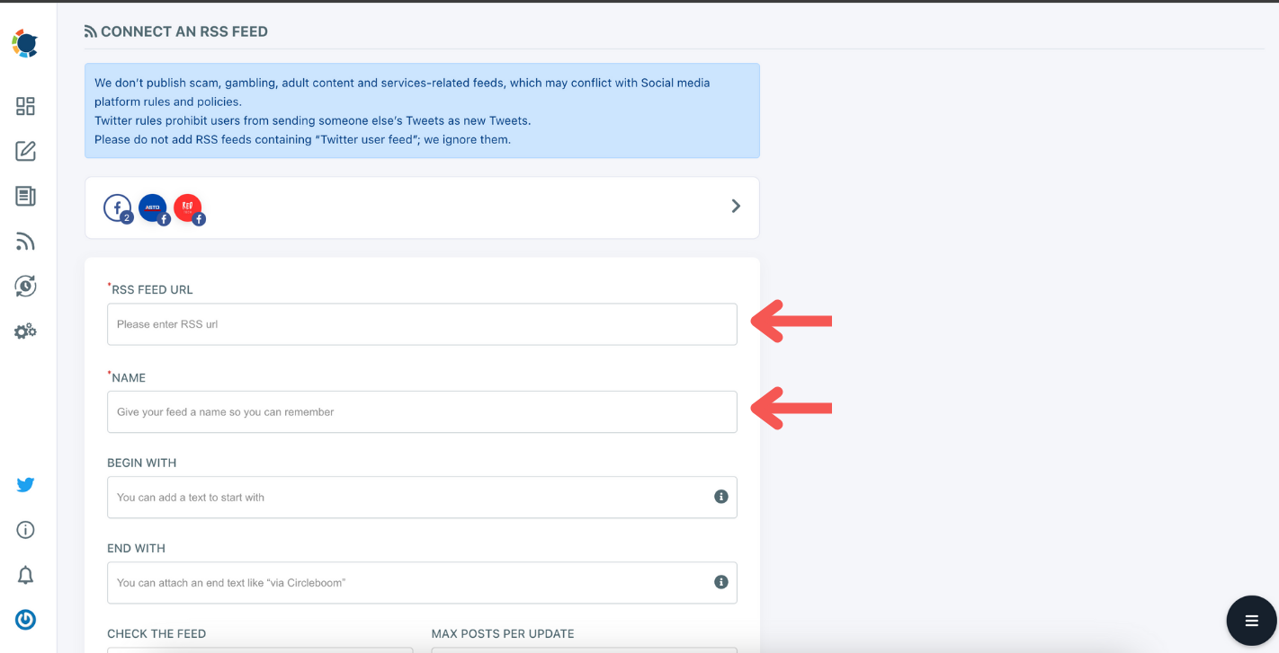 You can select multiple Facebook pages and enter the information.