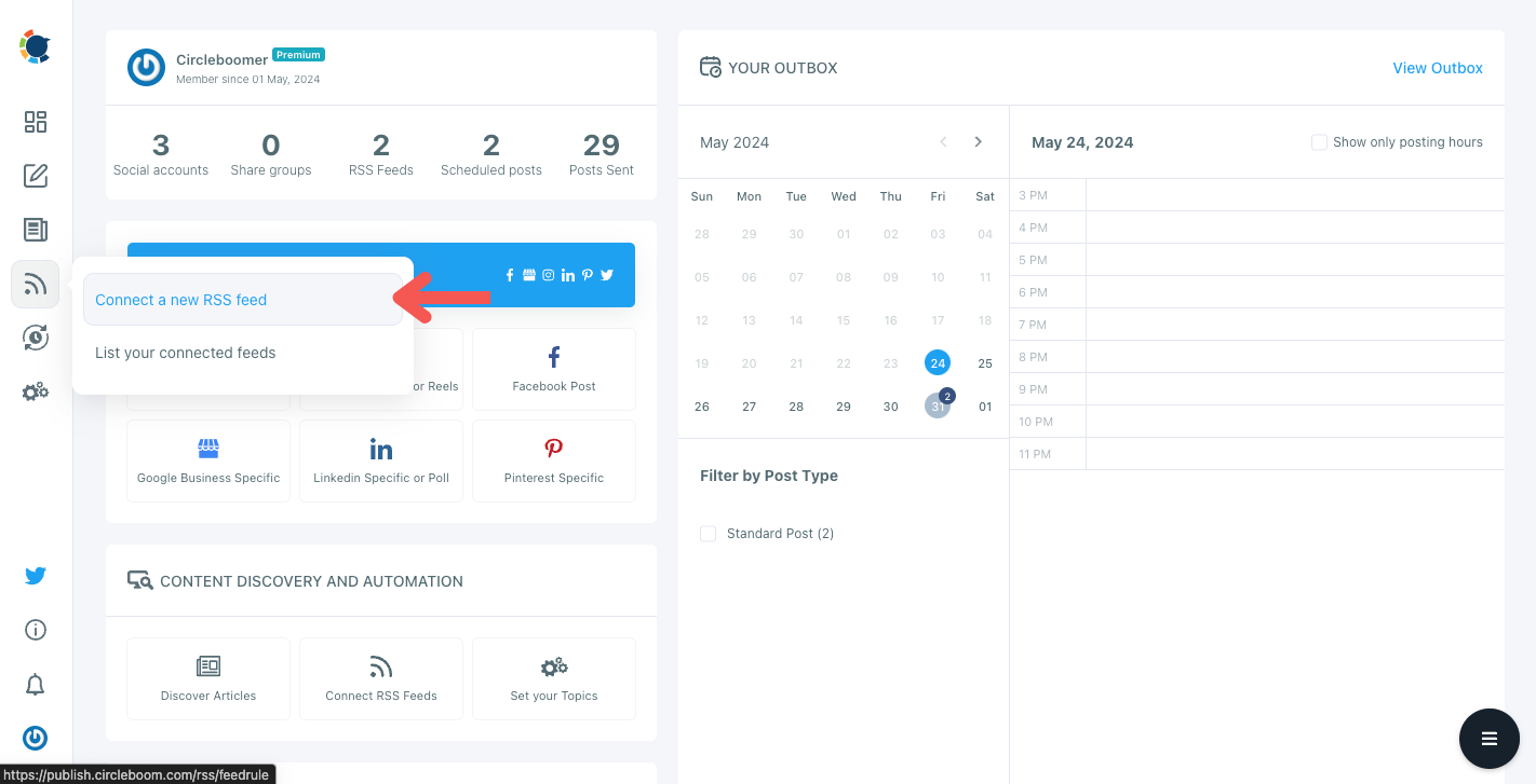 Find "Connect RSS Feeds" section.