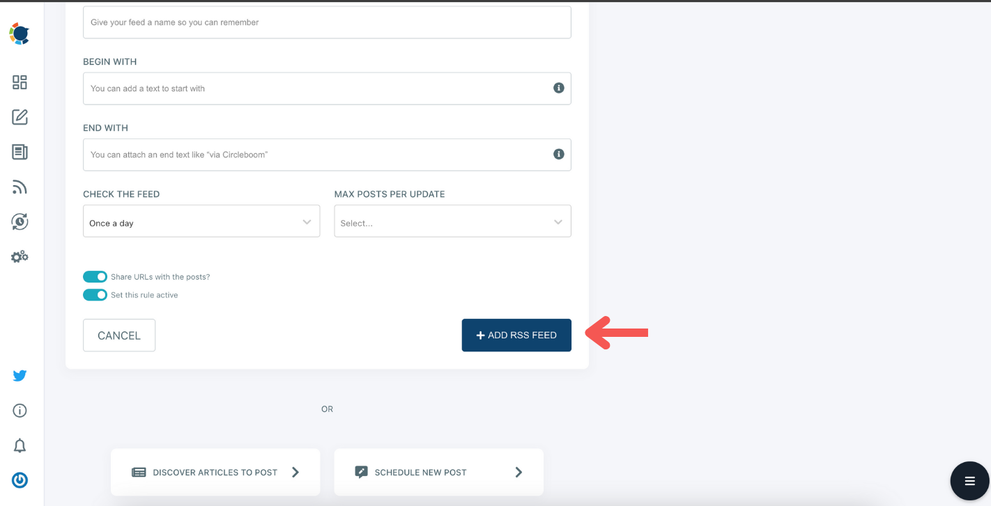 Click on "Add an RSS Feed Now".