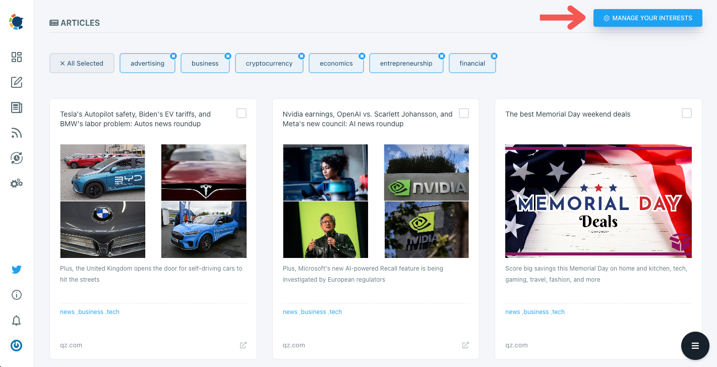 You can filter the articles according to your interests.