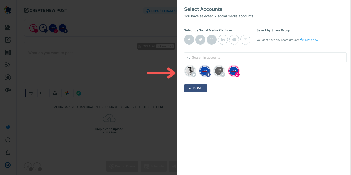Select multiple social media profiles