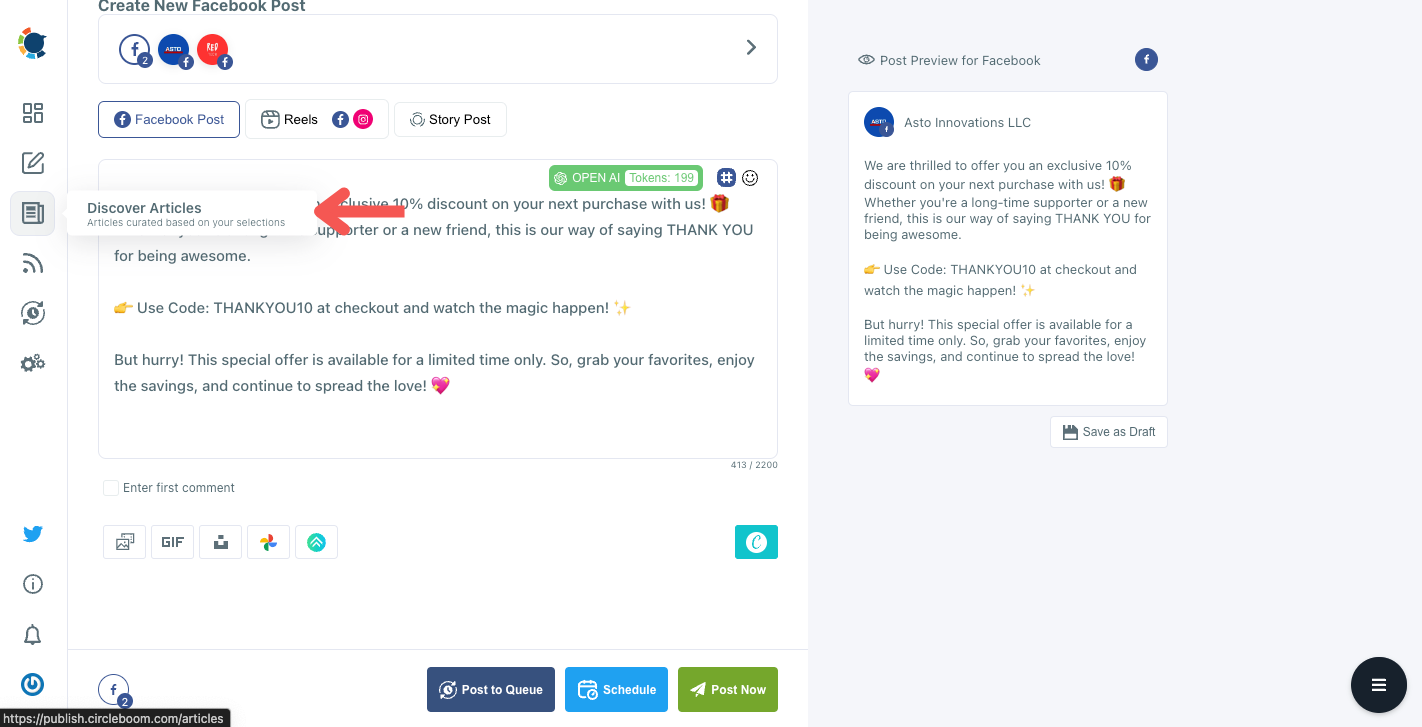 You can click "Discover Articles" section to find new content.