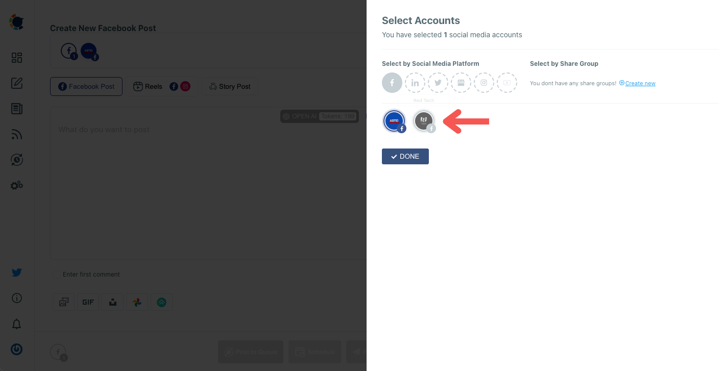 You can select multiple Facebook pages.