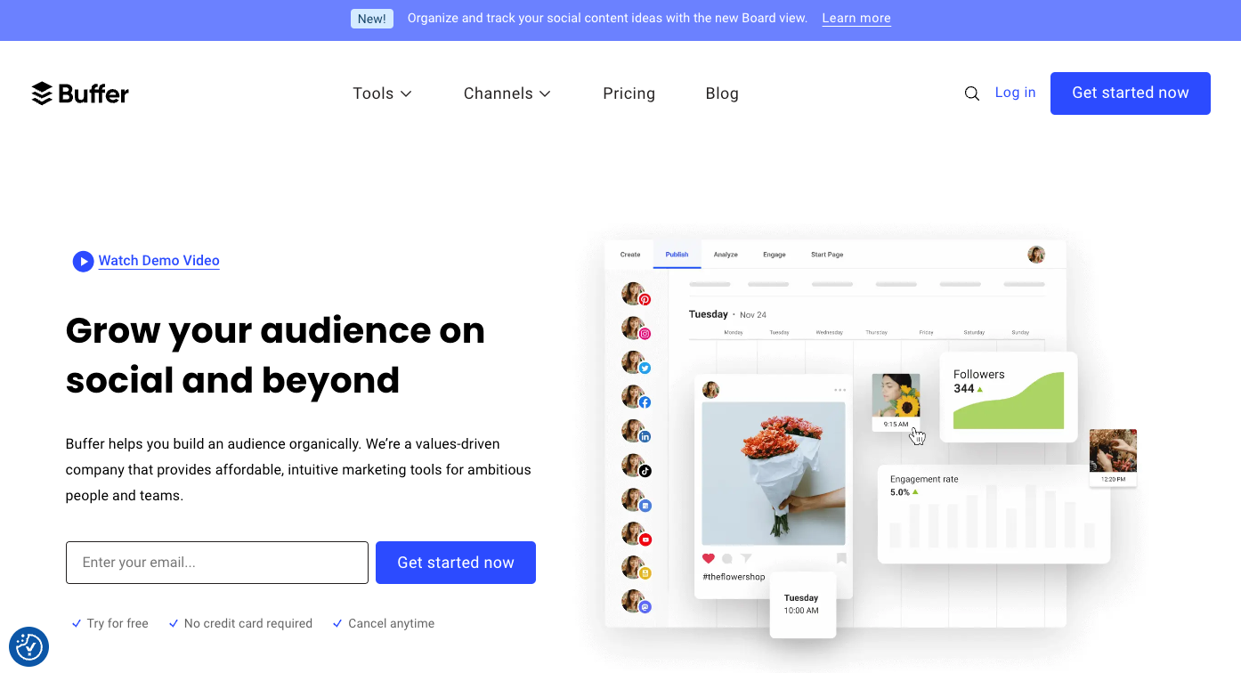 Buffer simplifies your Facebook post scheduling, ensuring consistency without daily hassle.