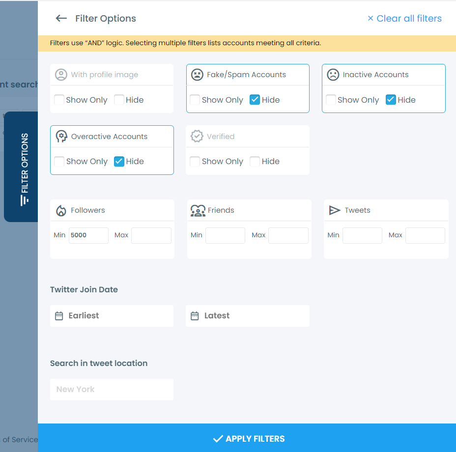 Advanced filters for Twitter/X search