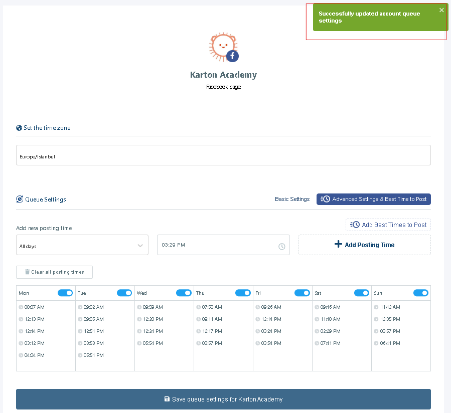 Best hours for each day