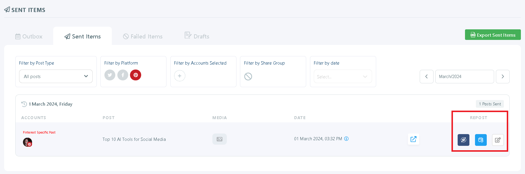 There are multiple reposting options of Circleboom.