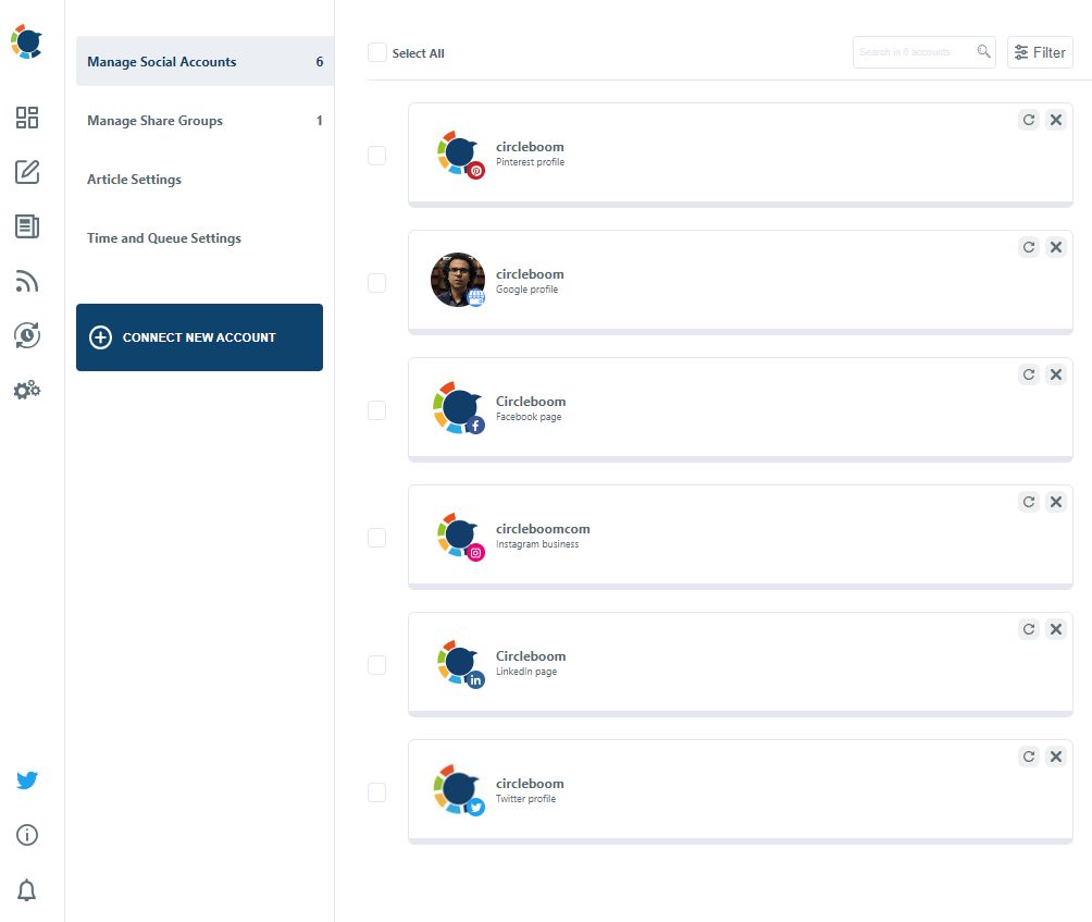 Manage Social Accounts