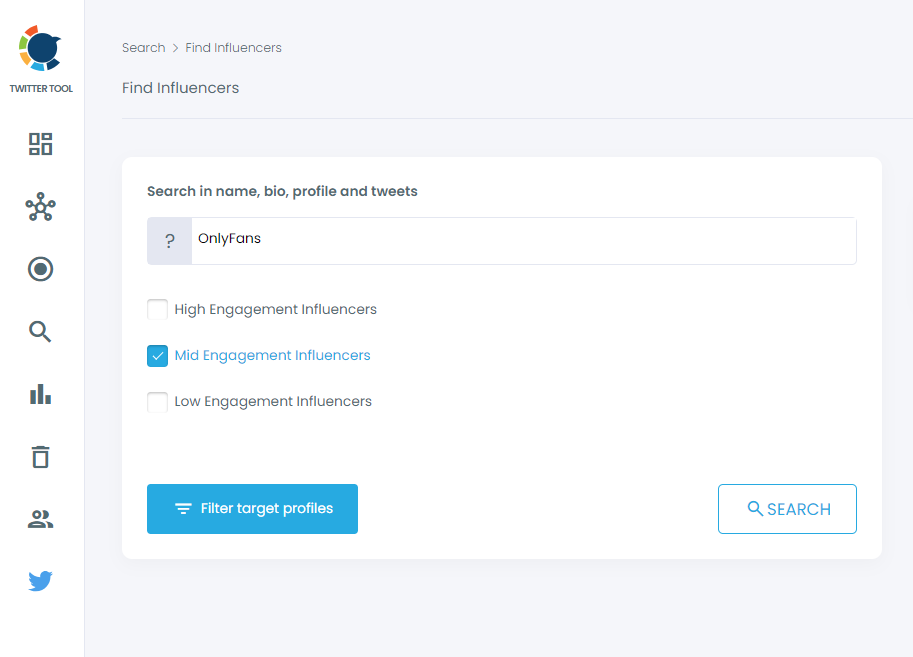 Influencer search dashboard
