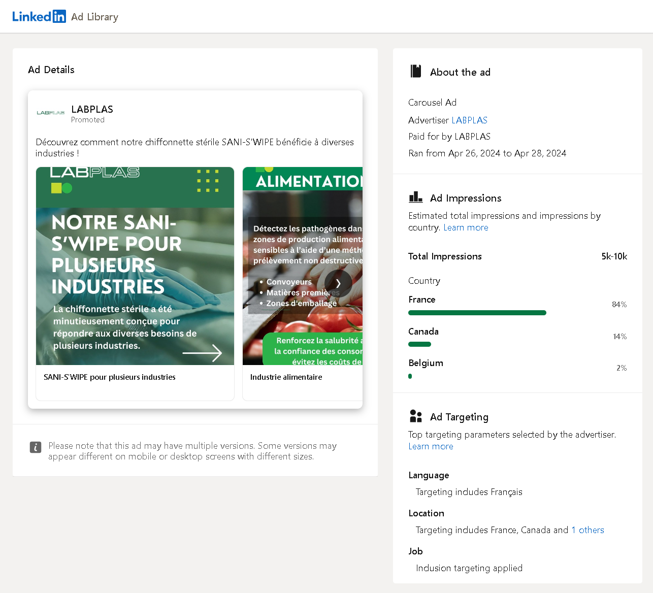 LinkedIn Carousel Ad Examples: LABPLAS