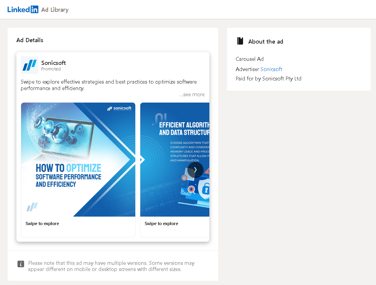LinkedIn Carousel Ad Examples: Sonicsoft