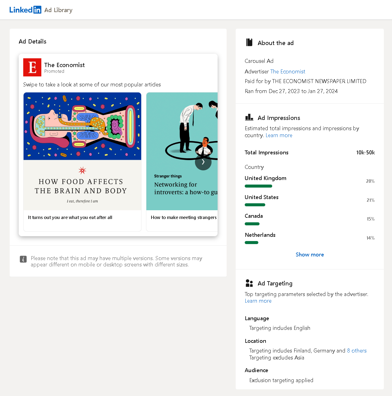 LinkedIn Carousel Ad Examples: The Economist