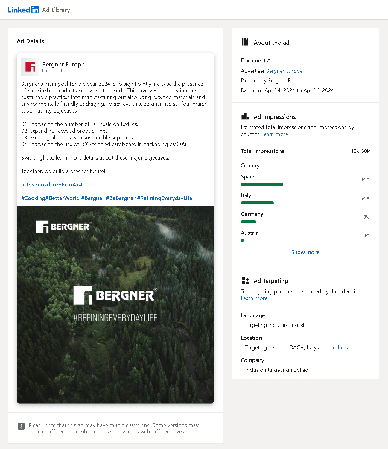 LinkedIn Document Ad Examples: Bergner