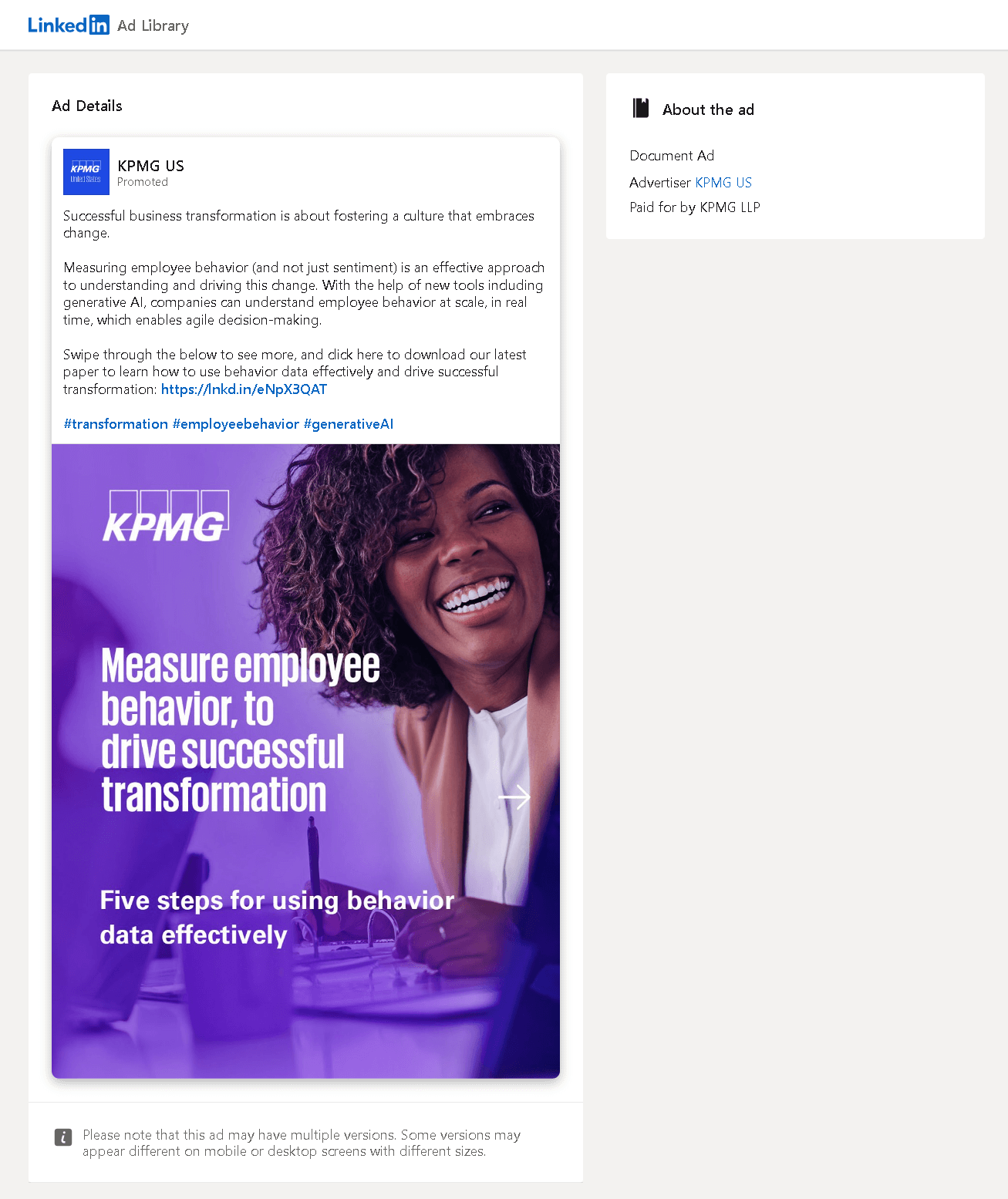 LinkedIn Document Ad Examples: KPMG