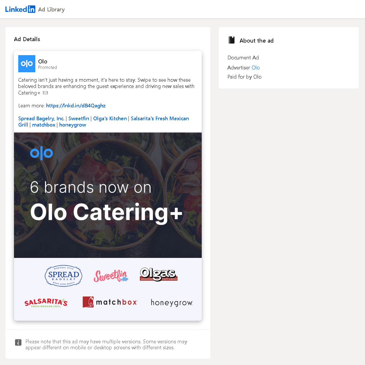 LinkedIn Document Ad Examples: Olo