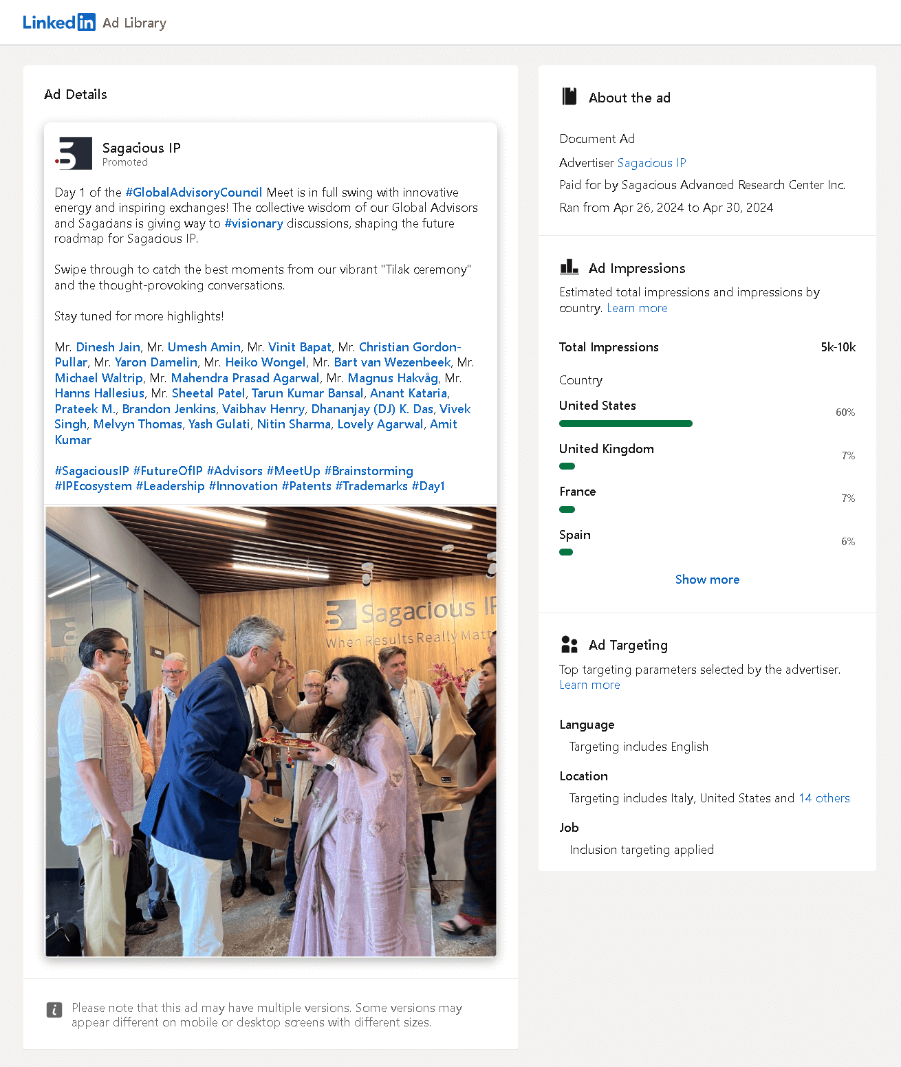 LinkedIn Document Ad Examples: Segacious IP