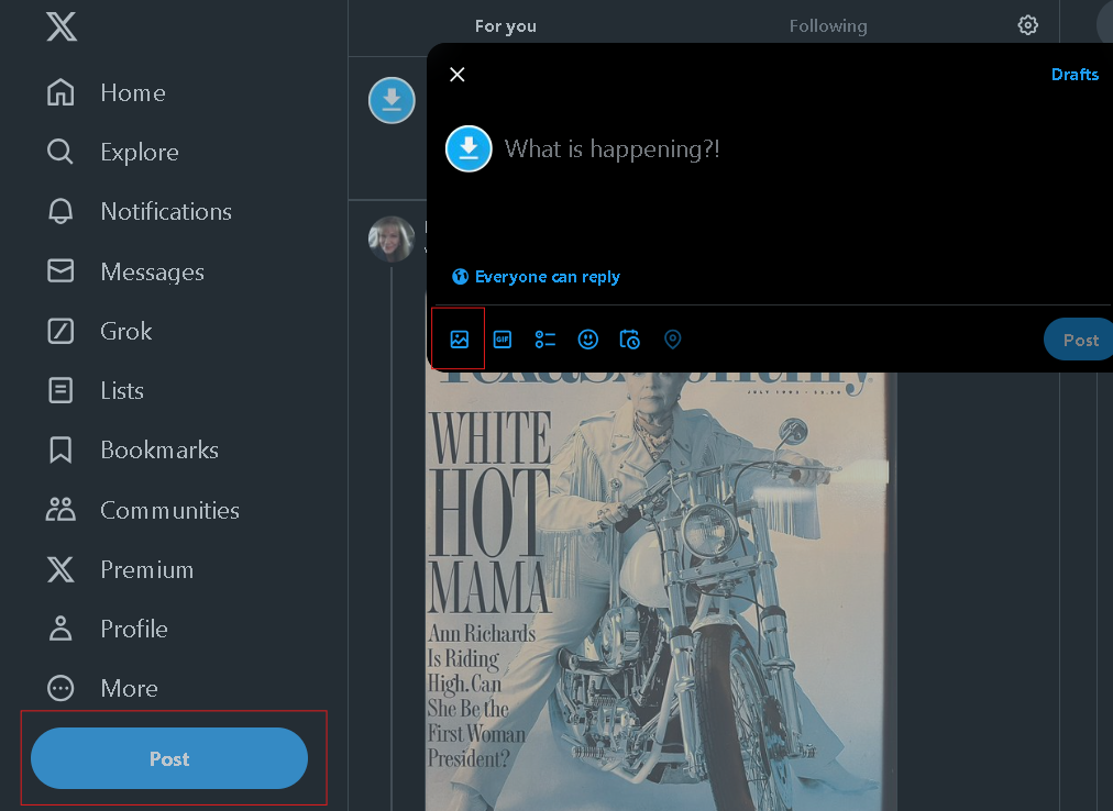 Click post, then upload your images.