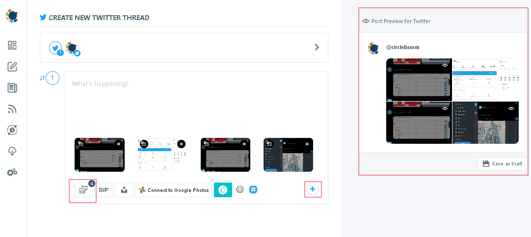 You can add media to your Twitter thread. Thanks to built-in tools Canva, Unsplash, and Giphy, users can create and design their images as they wish. 