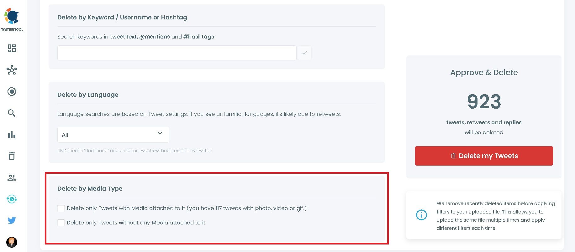 You can delete all your media tweets with Circleboom