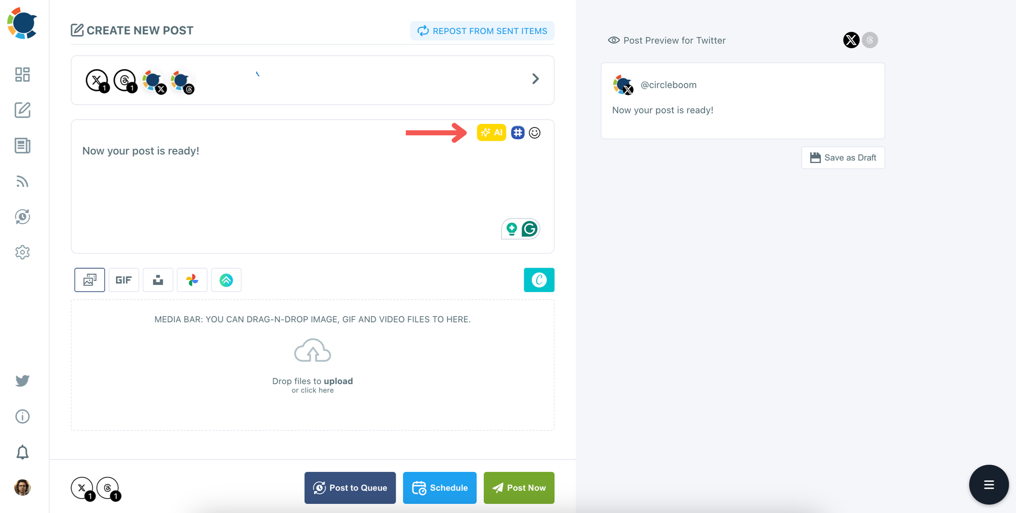 Design auto-generated tweets powered by AI on Circleboom Publish.