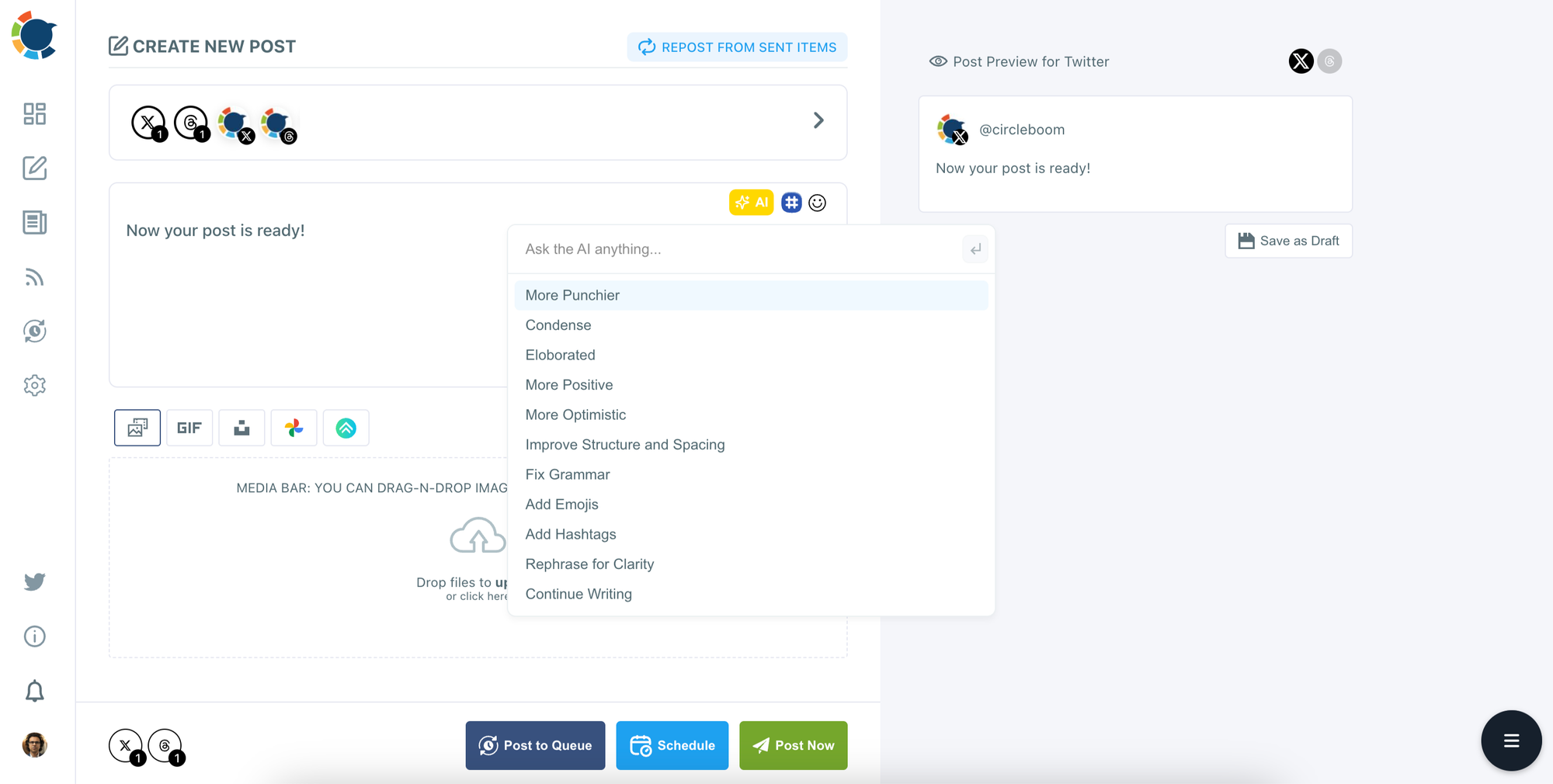 Choose the tone of your Twitter auto-generated texts.