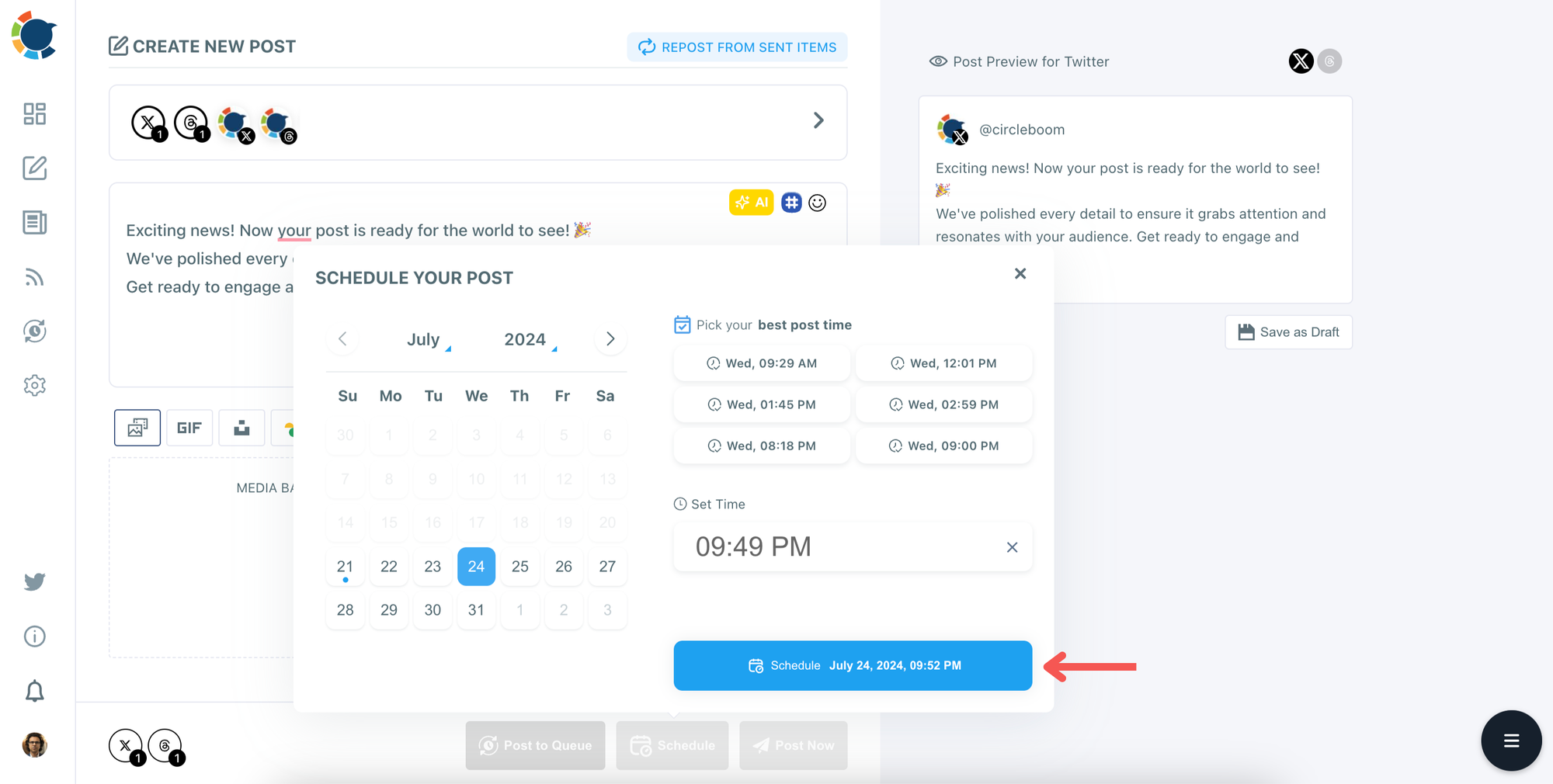 Schedule your auto-generated tweets.
