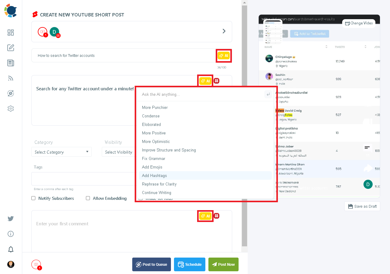 Circleboom's AI helps you pick the best hashtags for YouTube Shorts