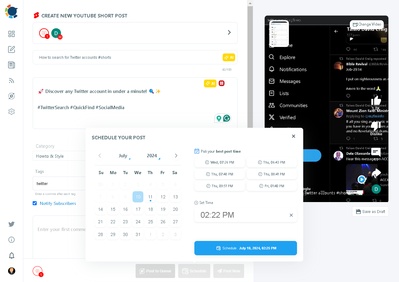 After adding hashtags on YouTube Shorts, you can schedule your video