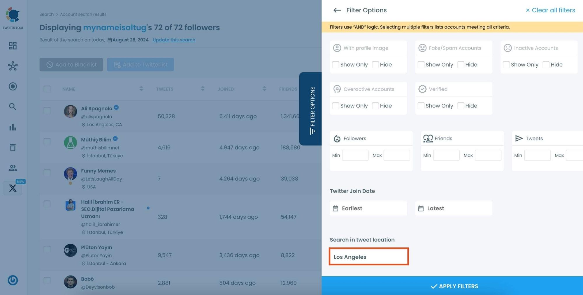 Search in tweet location