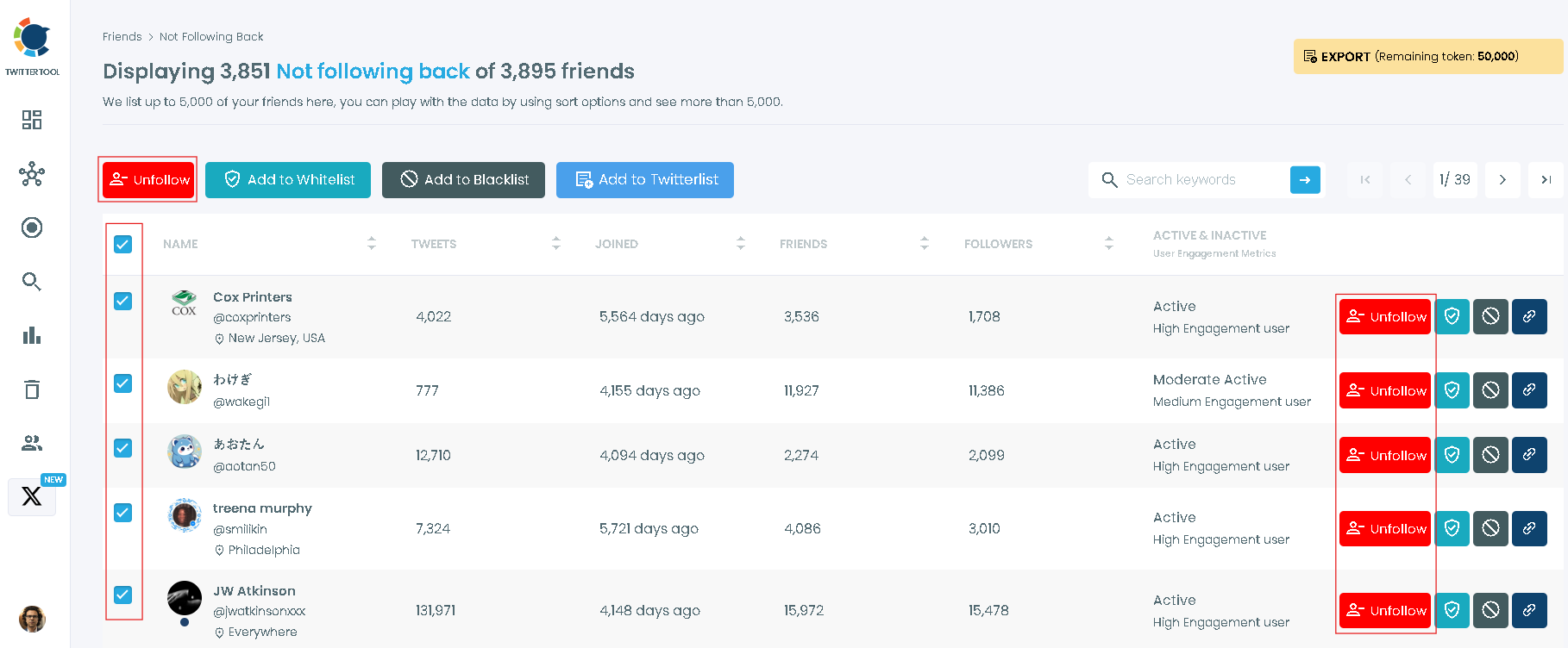 Bulk unfollow non followers on Twitter