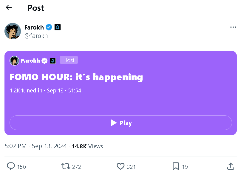 The tweet of the Twitter spaces recording
