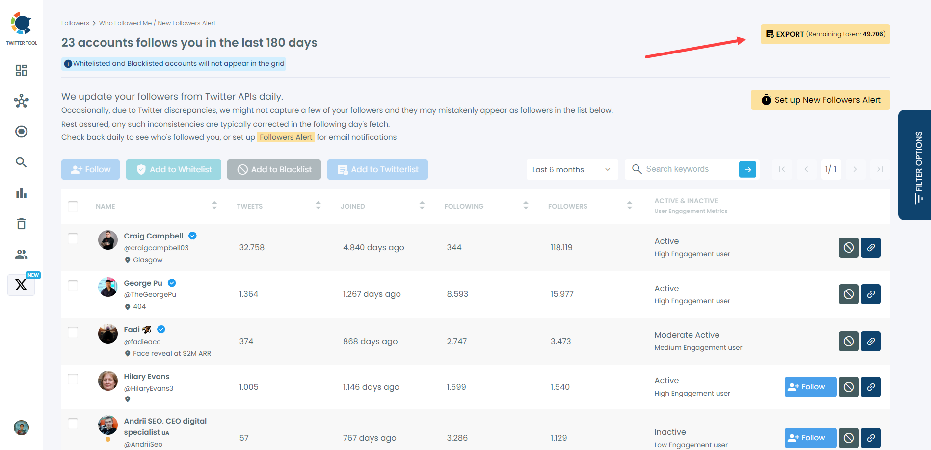 Export New Followers