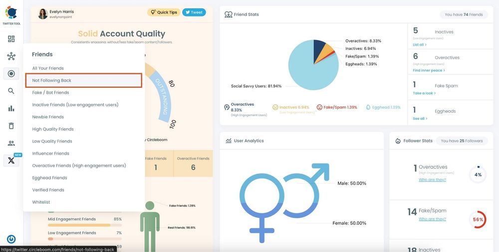 See who's not following back on Twitter with Circleboom