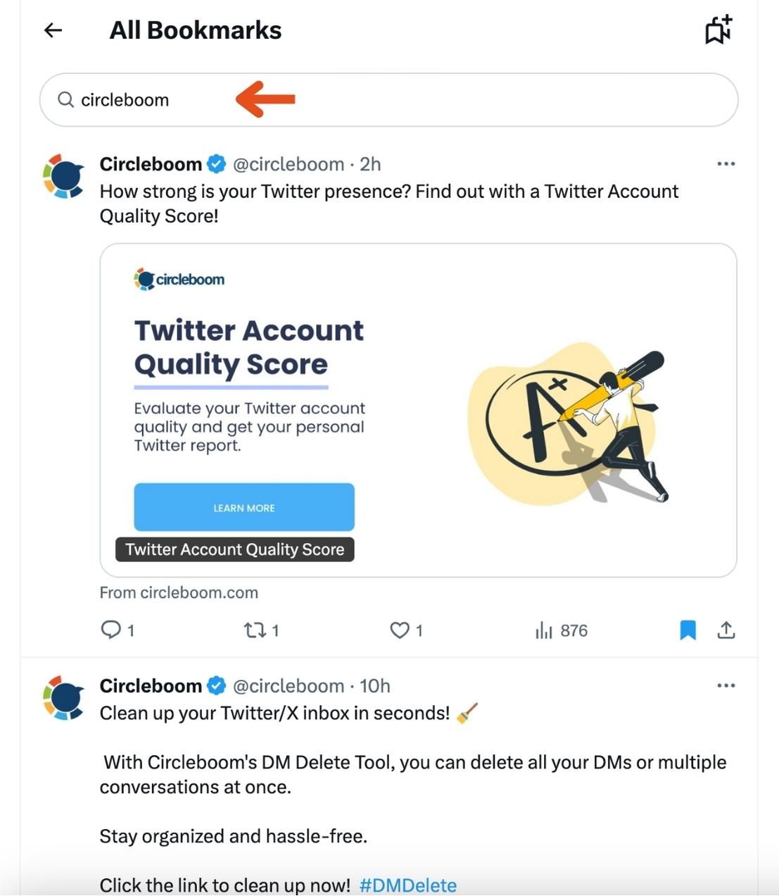 Search bookmarks on Twitter with Account handles