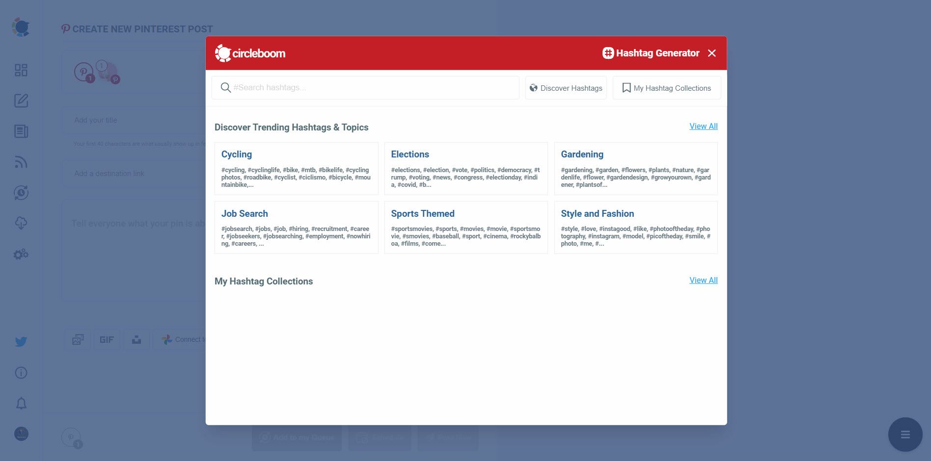 Pinterest hashtag generator of Circleboom