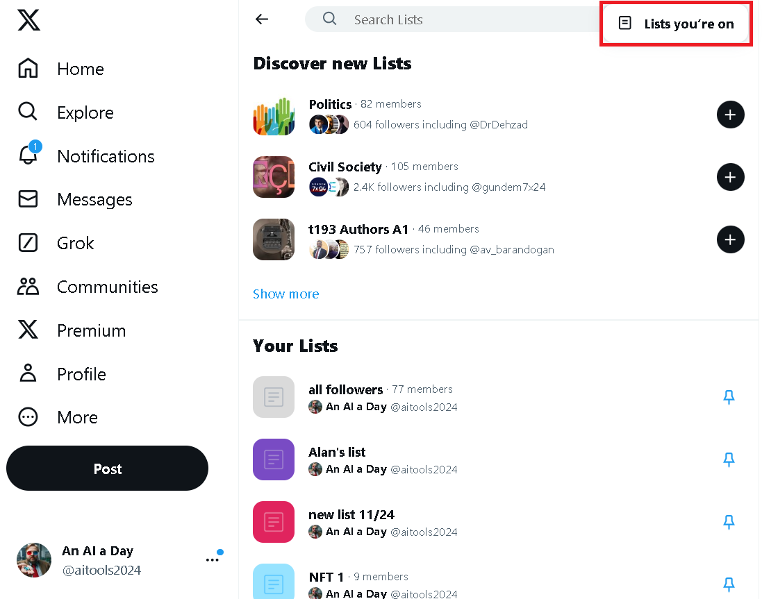 Find the lists you're on