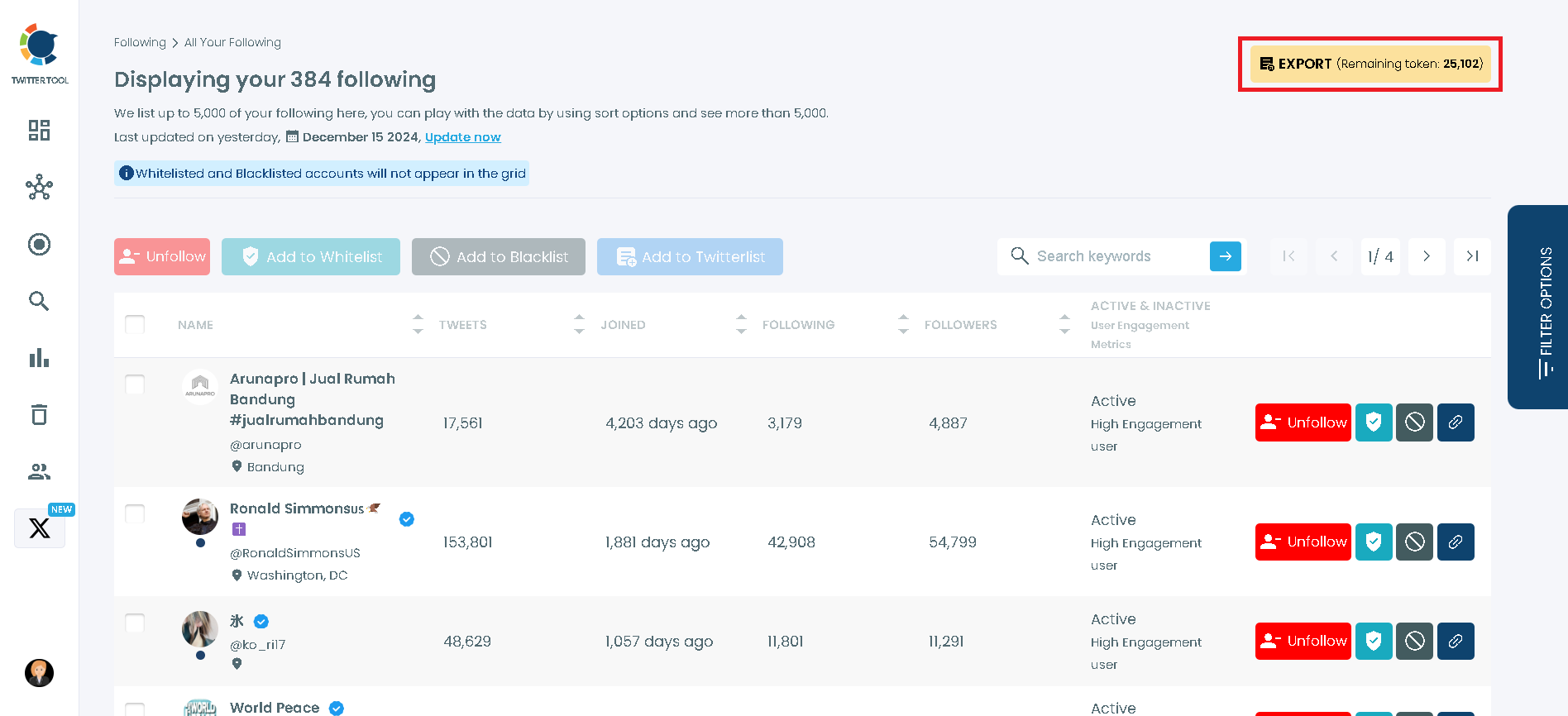 Export and identify all people you follow on Twitter with Circleboom