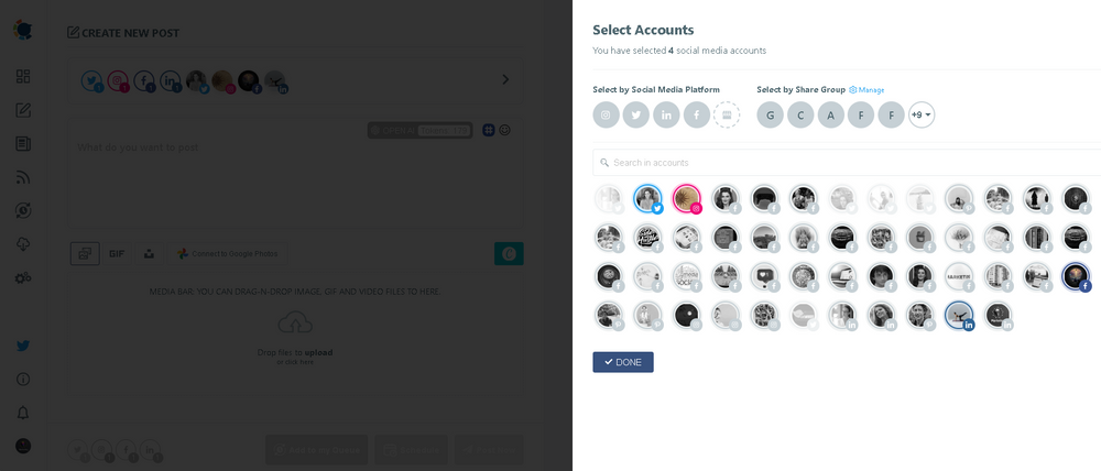 Select social media accounts