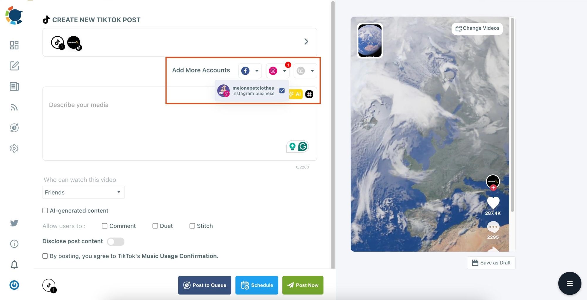 Select multiple social media profiles