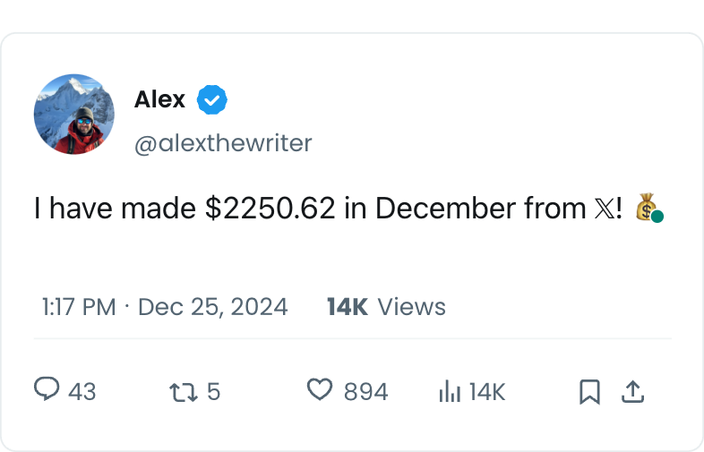 A tweet about Twitter Income